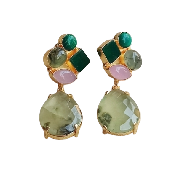 Amazing Gold Plated Dangle Earrings –Multi Color Semi Precious Stone Jewelry