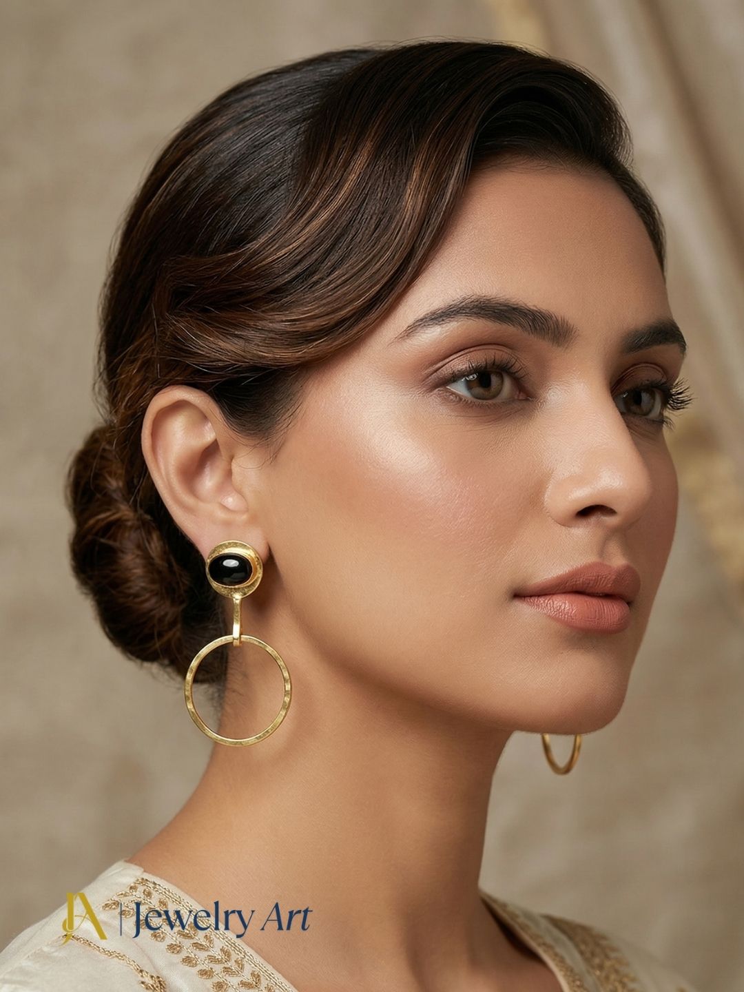 Charming Gold Plated Dangle Earring -Black Onyx stone Handcrafted Geometrical Jewelry