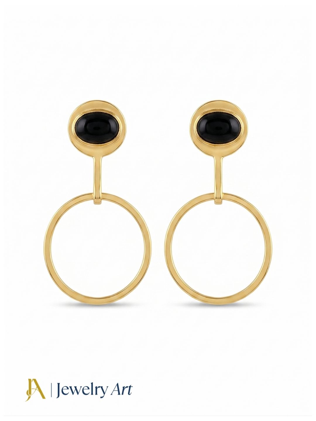 Charming Gold Plated Dangle Earring -Black Onyx stone Handcrafted Geometrical Jewelry