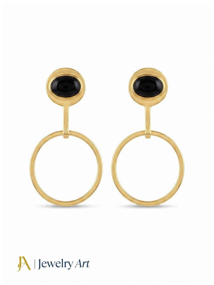 Charming Gold Plated Dangle Earring -Black Onyx stone Handcrafted Geometrical Jewelry