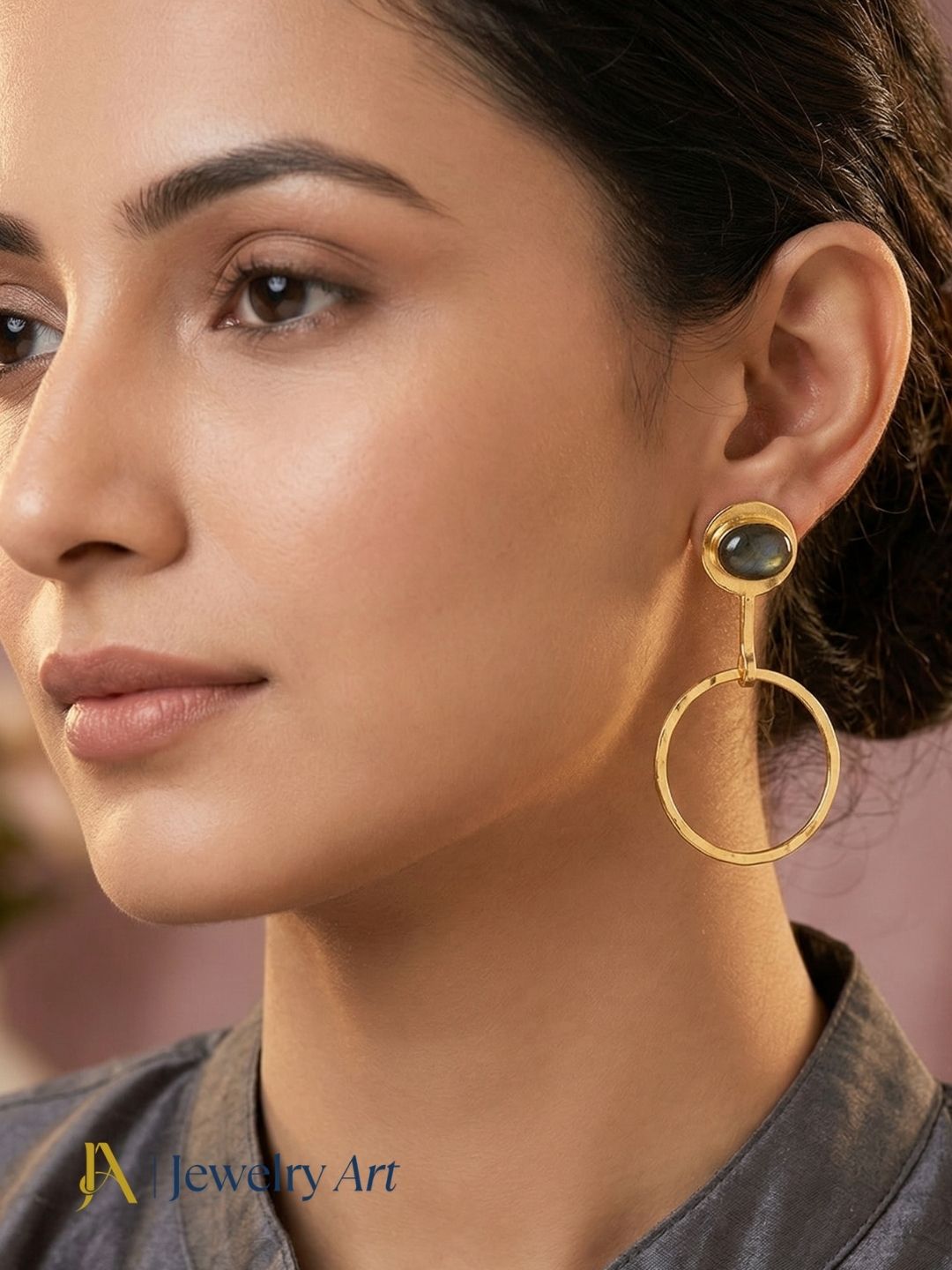 Charming Gold Plated Dangle Earring -Labradorite Gemstone Geometrical  Handcrafted Jewelry