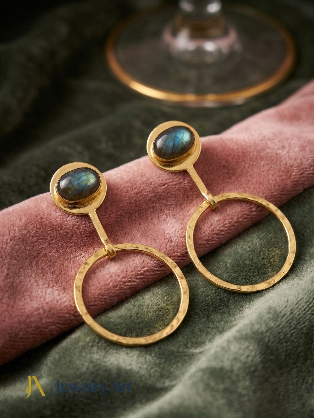 Charming Gold Plated Dangle Earring -Labradorite Gemstone Geometrical  Handcrafted Jewelry