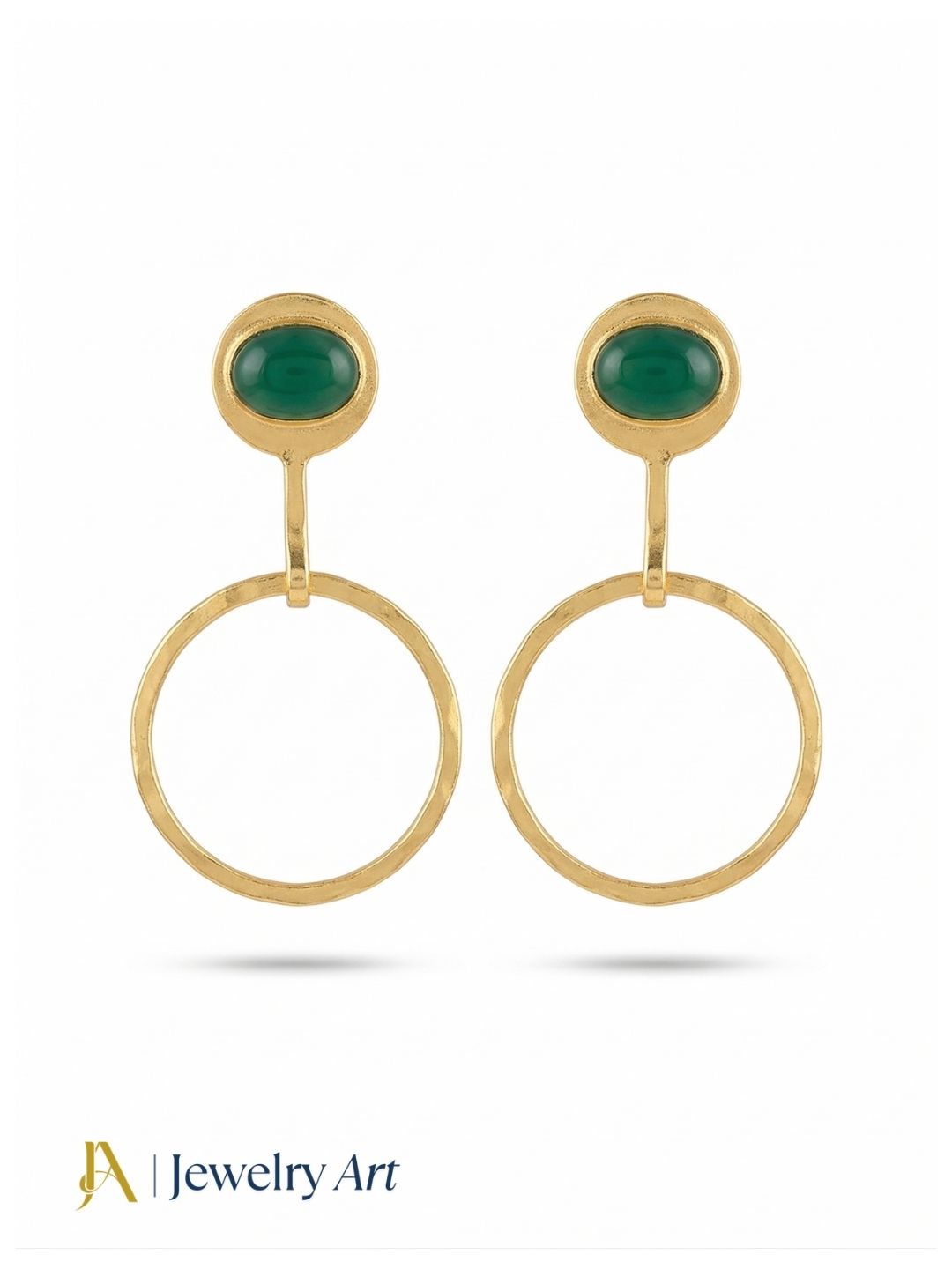 Charming Gold Plated Dangle Earring -Green Onyx Gemstone Geometrical  Handcrafted Jewelry