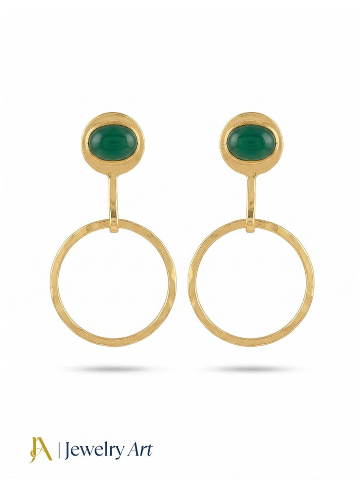 Charming Gold Plated Dangle Earring -Green Onyx Gemstone Geometrical  Handcrafted Jewelry