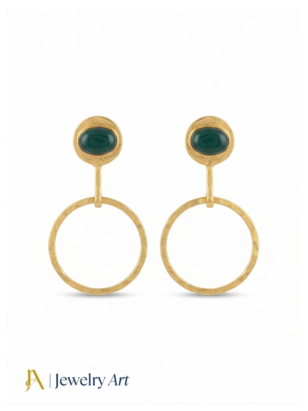 Charming Gold Plated Dangle Earring -Dark Green Onyx Gemstone Geometrical  Handcrafted Jewelry