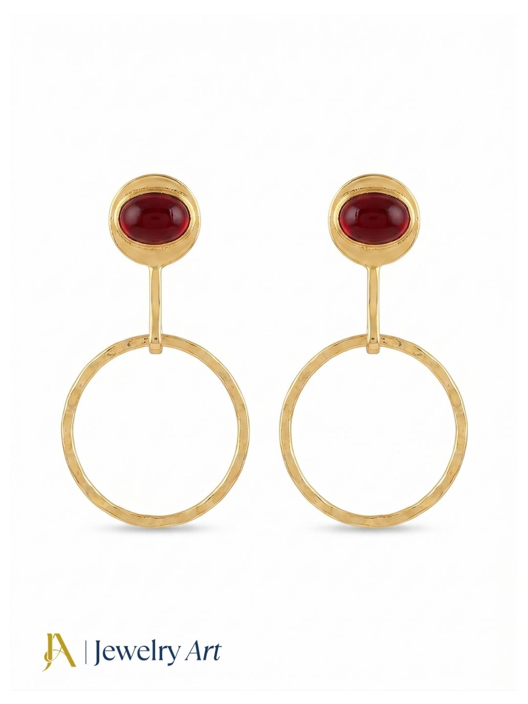 Charming Gold Plated Dangle Earring -Red Glass stone Handcrafted Geometrical Jewelry