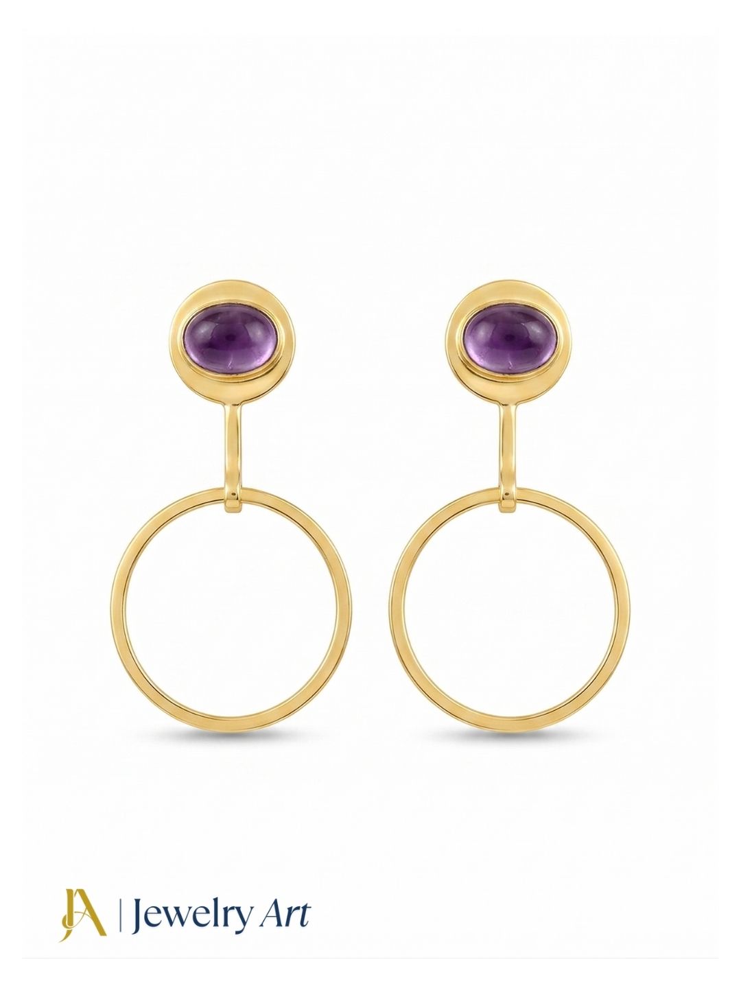 Charming Gold Plated Dangle Earring -Amethyst Gemstone Handcrafted Geometrical Jewelry