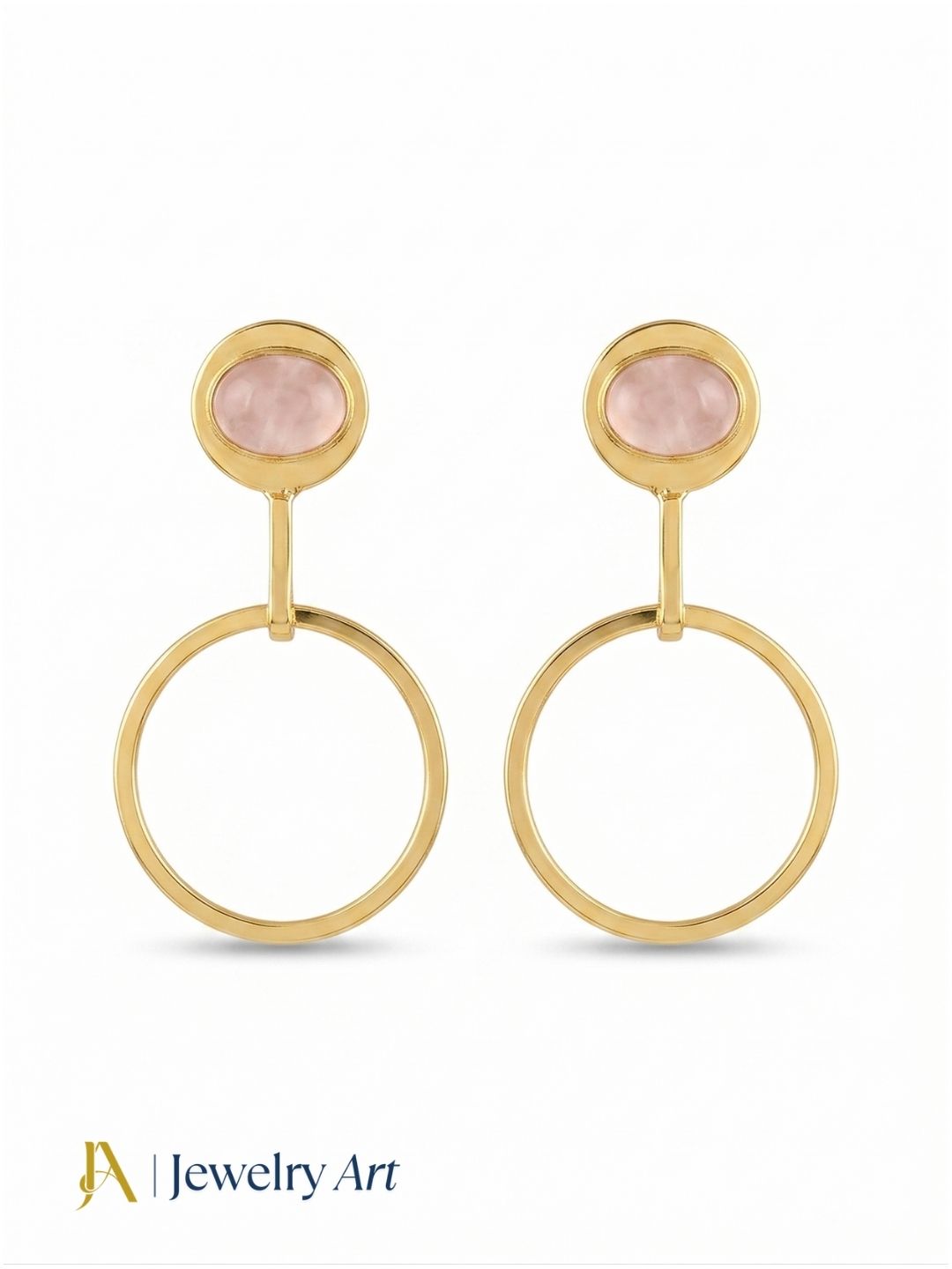 Charming Gold Plated Dangle Earring -Rose Quartz Gemstone Geometrical  Handcrafted Jewelry
