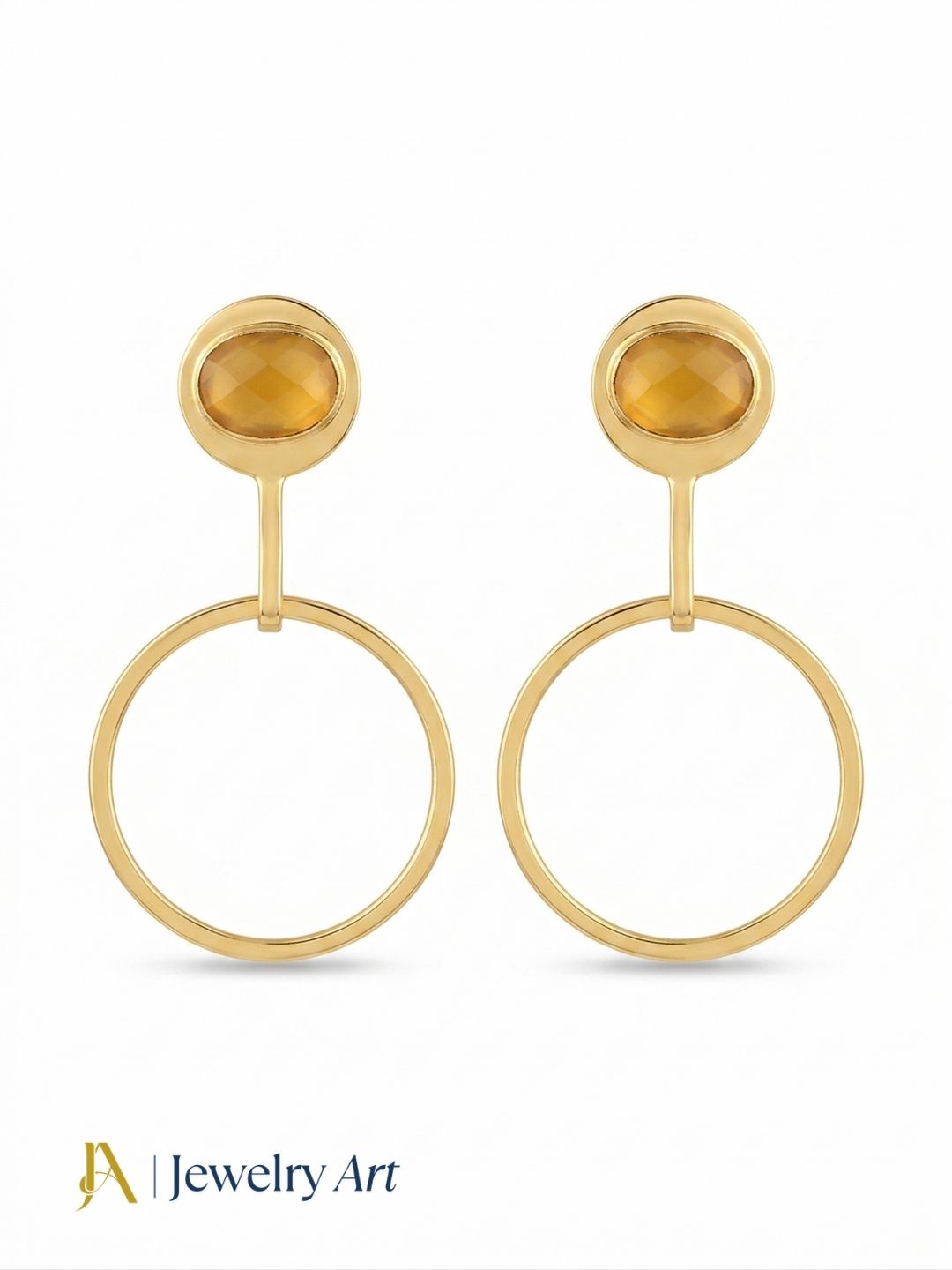 Charming Gold Plated Dangle Earring -Yellow Chalcedony Gemstone Geometrical  Handcrafted Jewelry