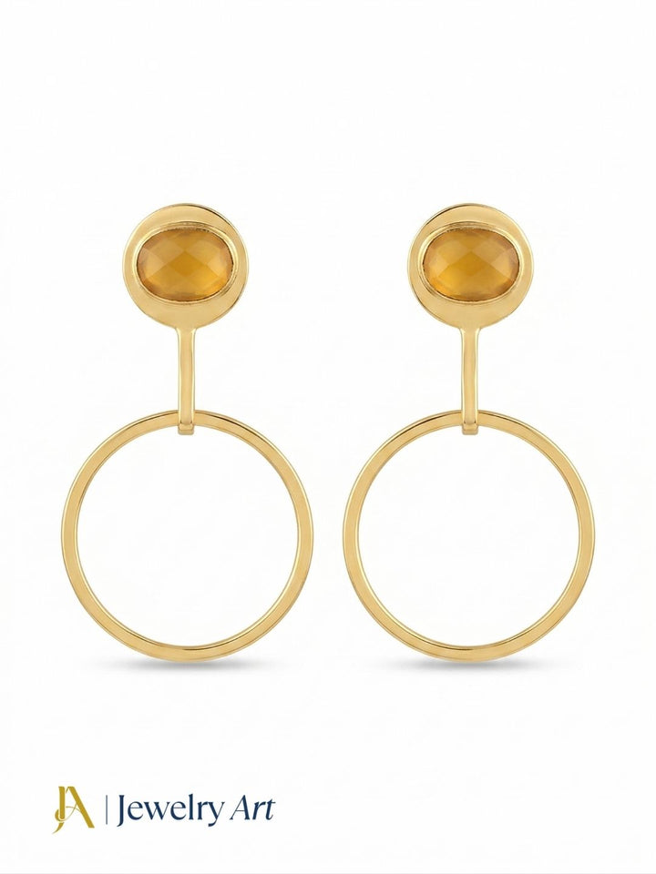 Charming Gold Plated Dangle Earring -Yellow Chalcedony Gemstone Geometrical  Handcrafted Jewelry