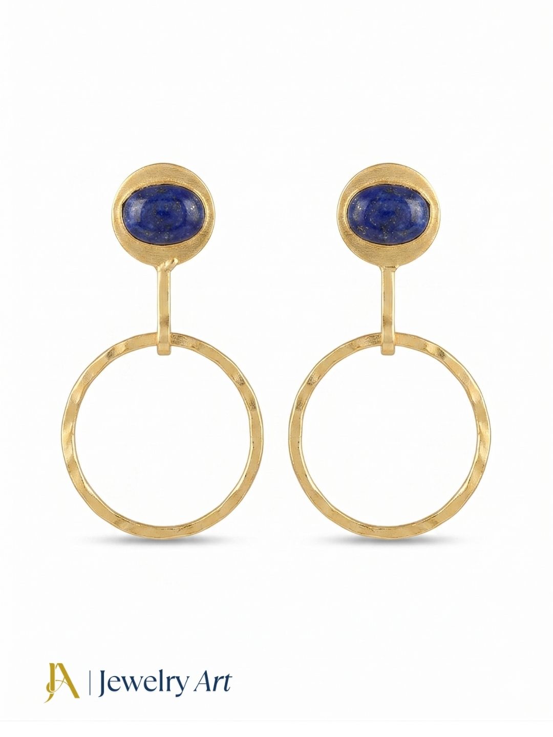 Charming Gold Plated Dangle Earring -Lapis Lazuli Gemstone Geometrical  Handcrafted Jewelry