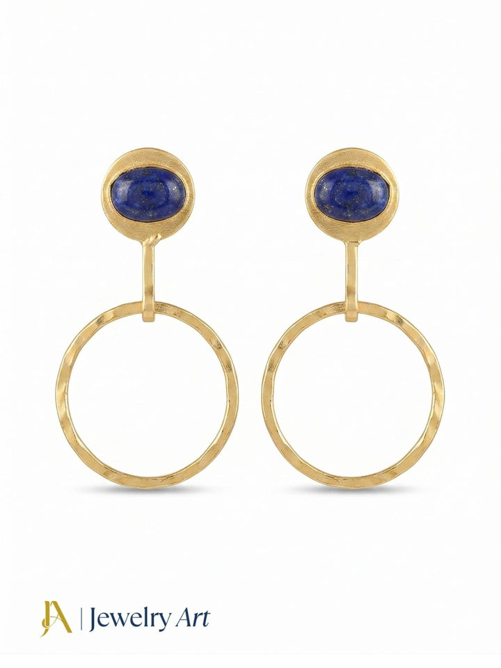 Charming Gold Plated Dangle Earring -Lapis Lazuli Gemstone Geometrical  Handcrafted Jewelry