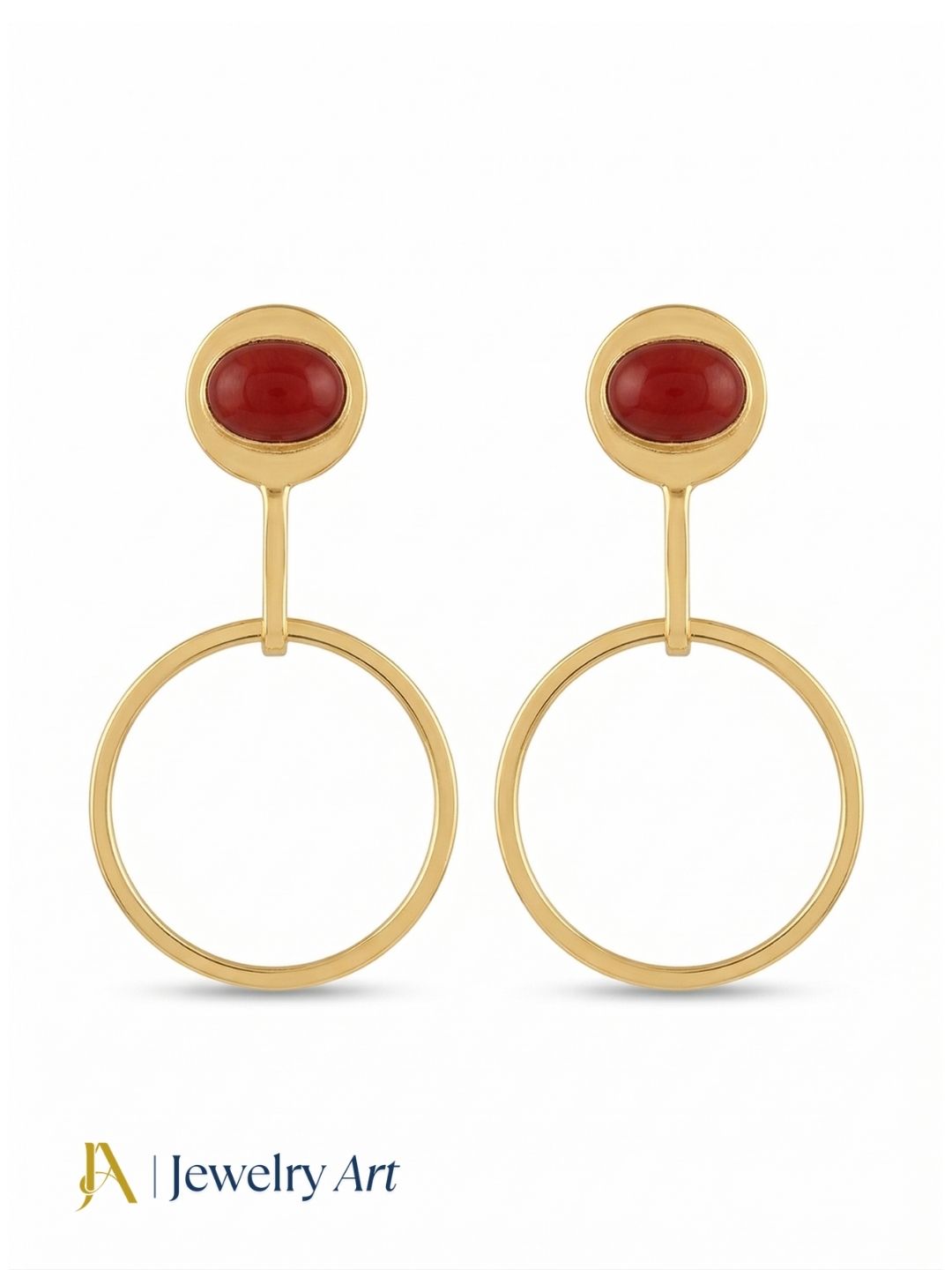 Charming Gold Plated Dangle Earring -Coral stone Geometrical  Handcrafted Jewelry