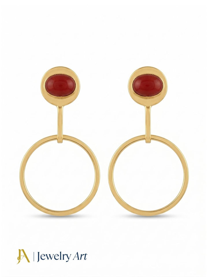 Charming Gold Plated Dangle Earring -Coral stone Geometrical  Handcrafted Jewelry