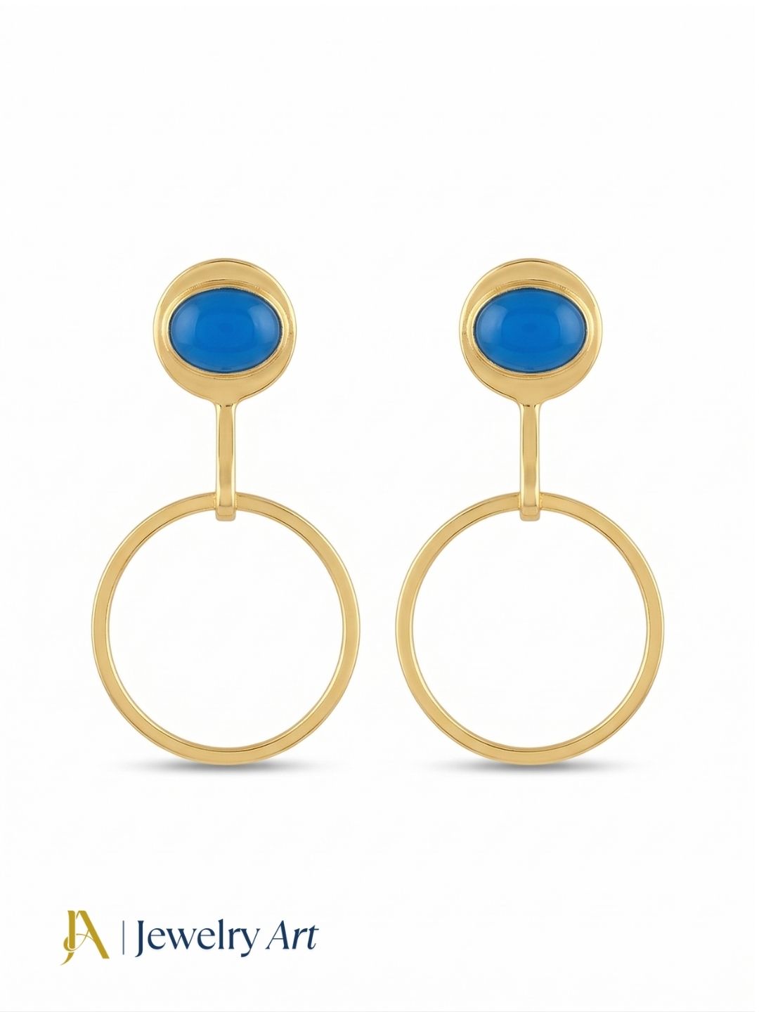 Charming Gold Plated Dangle Earring -Blue Onyx Gemstone Geometrical  Handcrafted Jewelry