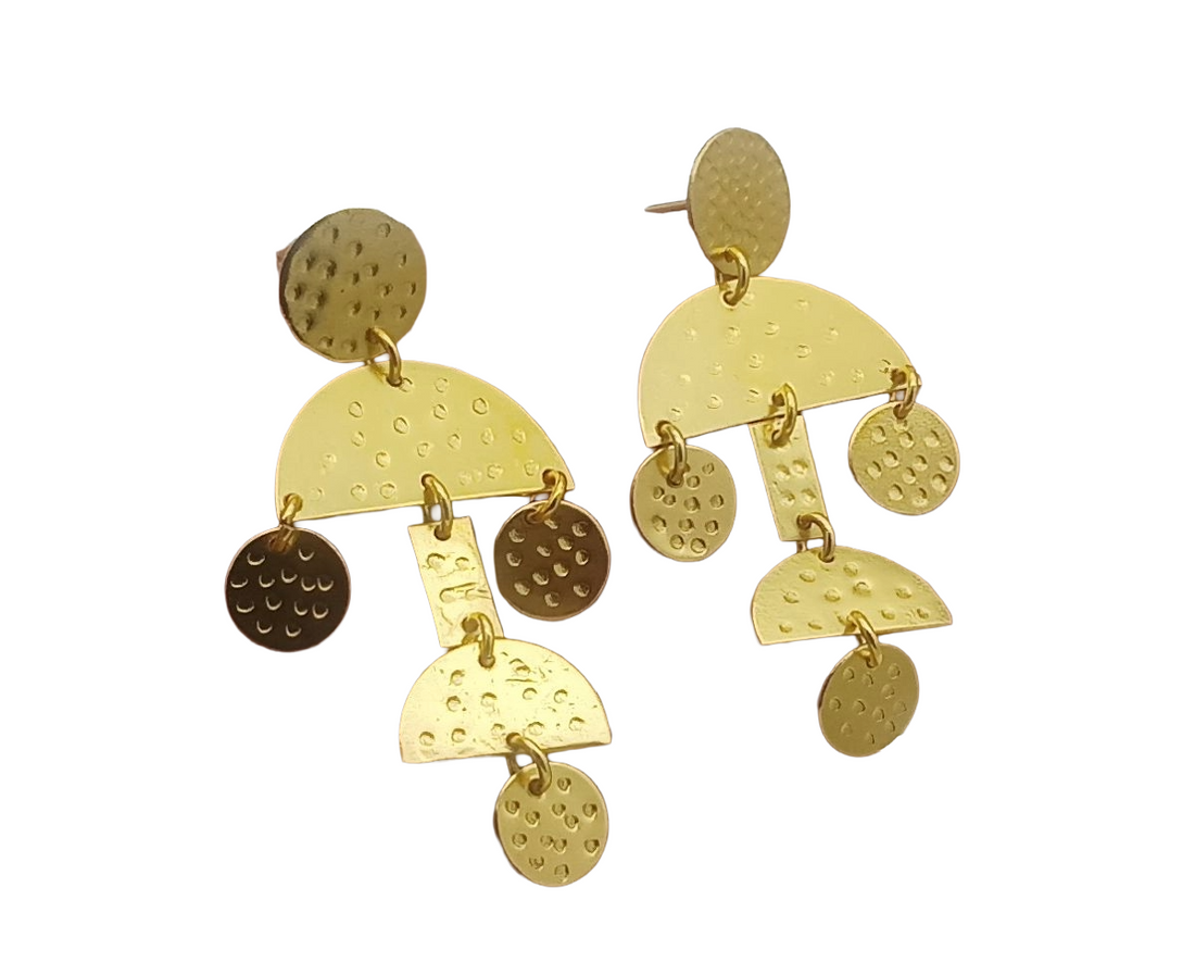Artistic Gold Plated Hammered Designer Earrings – Handcrafted Elegant Dangles for Women