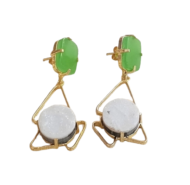 Elegant Handcrafted Chalcedony-Onyx Druzy Stone Gold Plated Earrings – Geometric Designer Drops