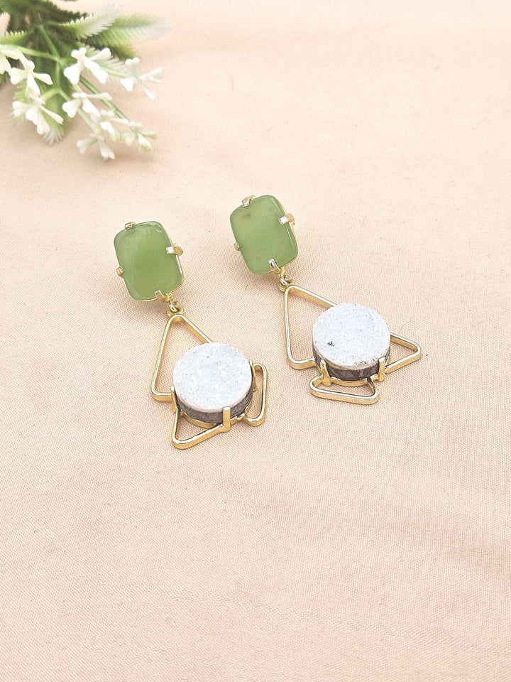 Elegant Handcrafted Chalcedony-Onyx Druzy Stone Gold Plated Earrings – Geometric Designer Drops