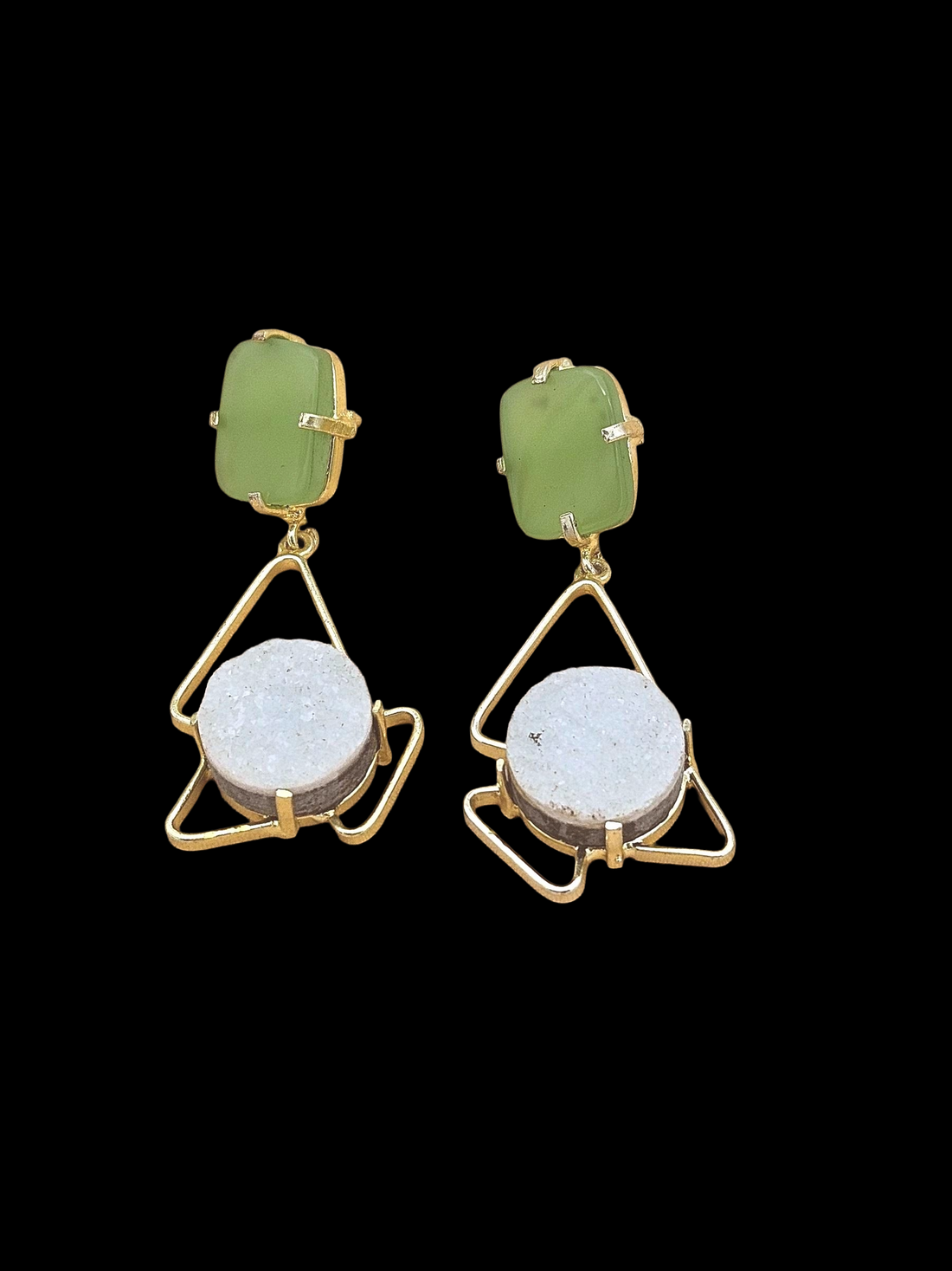 Elegant Handcrafted Chalcedony-Onyx Druzy Stone Gold Plated Earrings – Geometric Designer Drops