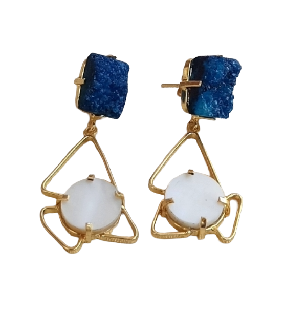 Stylish Handmade Druzy - MOP Geometrical Earrings – Gold Plated Women’s Fashion Jewelry