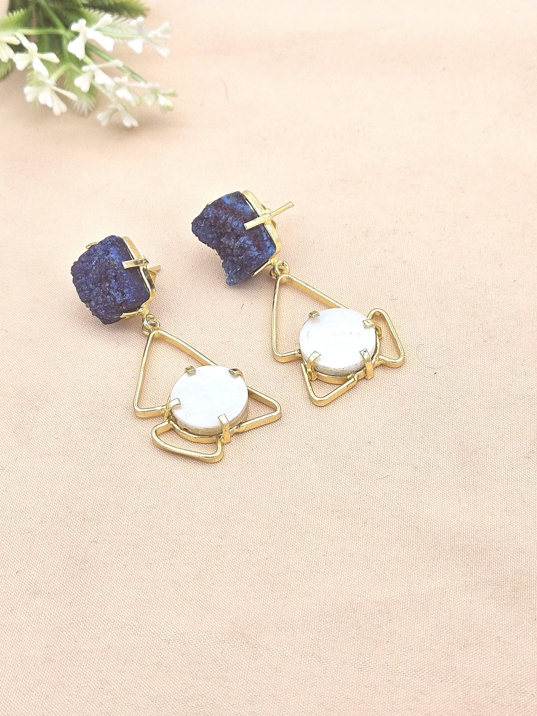 Stylish Handmade Druzy - MOP Geometrical Earrings – Gold Plated Women’s Fashion Jewelry