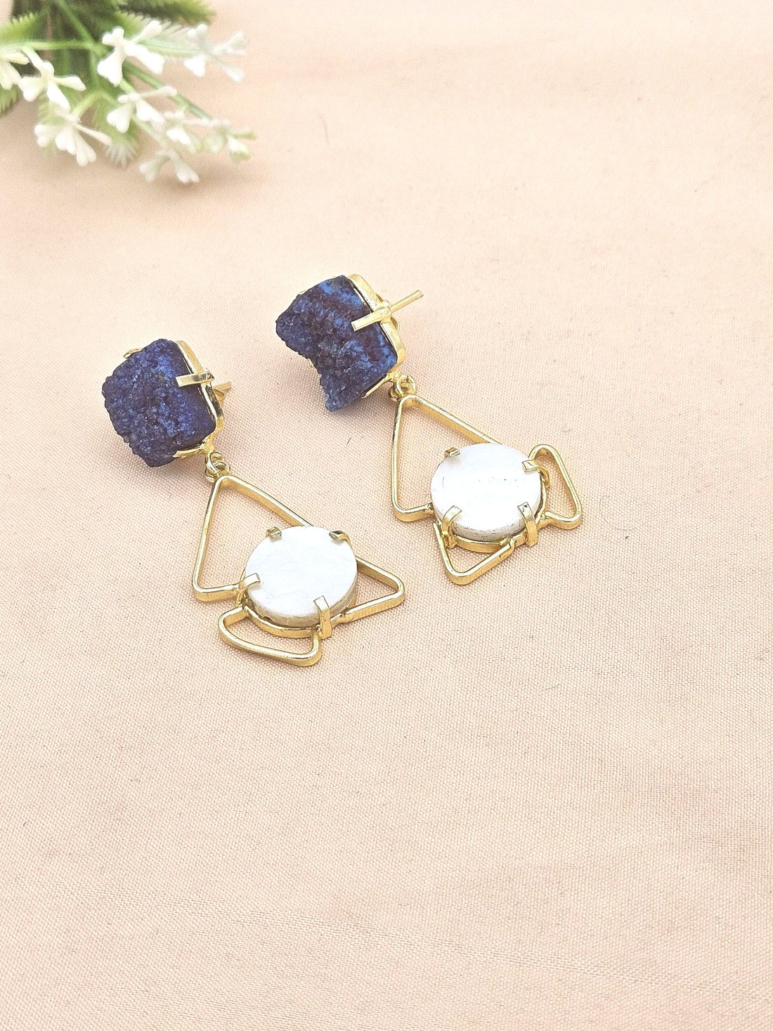 Stylish Handmade Druzy - MOP Geometrical Earrings – Gold Plated Women’s Fashion Jewelry