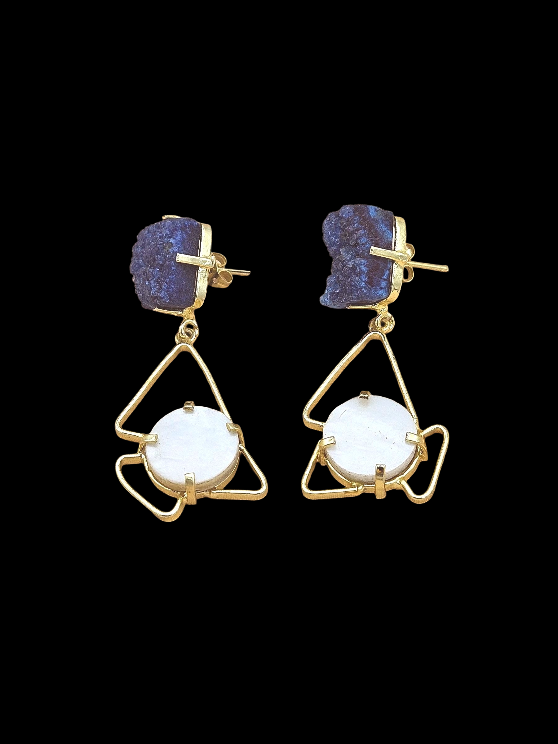 Stylish Handmade Druzy - MOP Geometrical Earrings – Gold Plated Women’s Fashion Jewelry