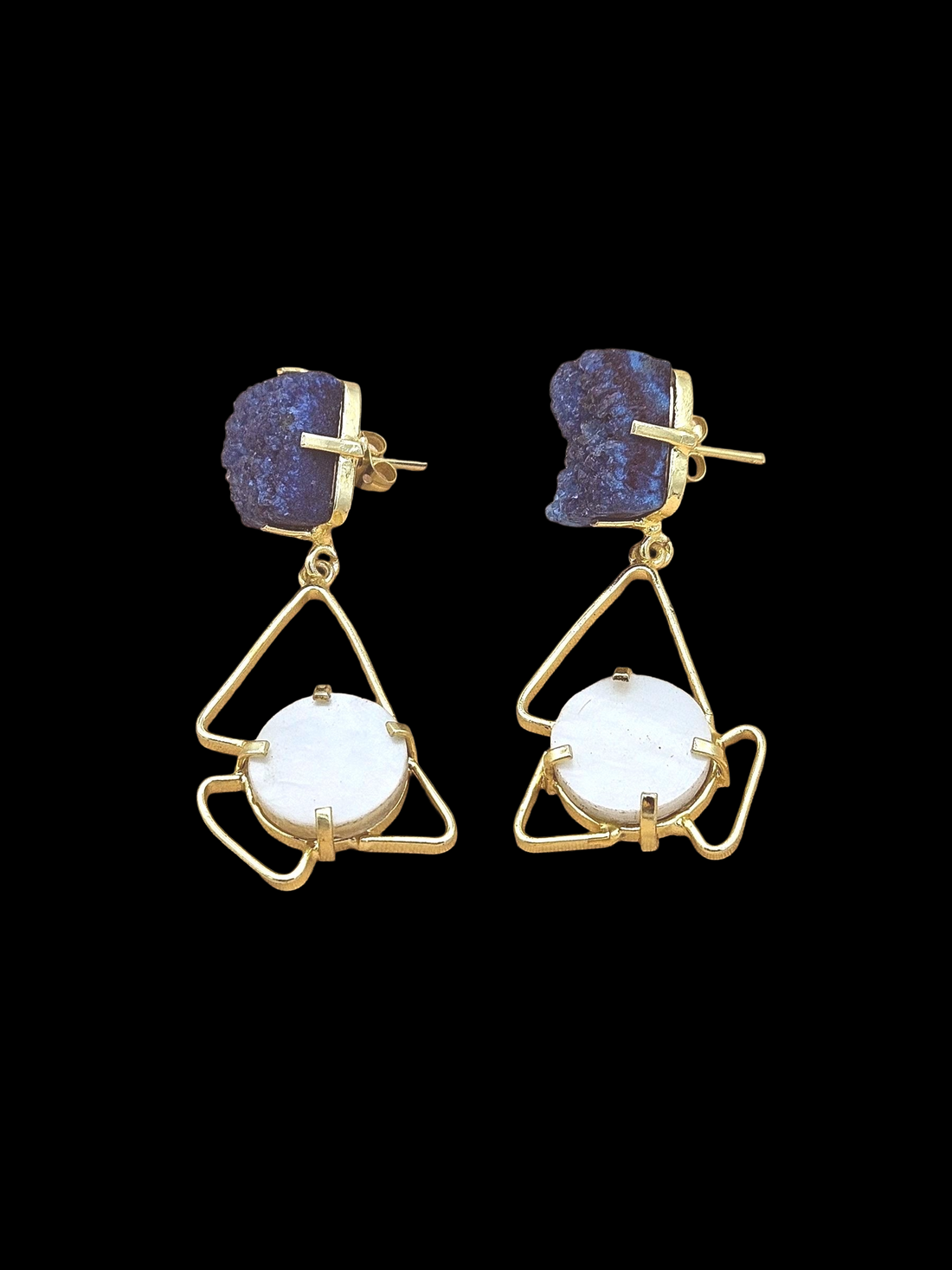 Stylish Handmade Druzy - MOP Geometrical Earrings – Gold Plated Women’s Fashion Jewelry