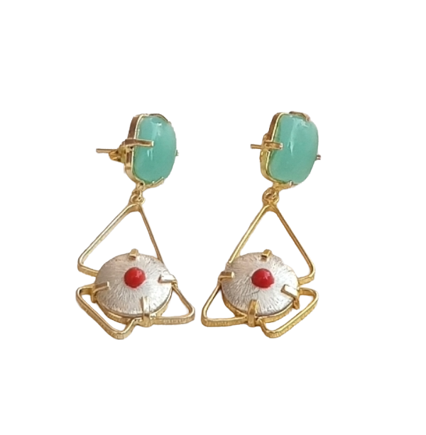 Stylish Handmade Chalcedony-Coral Geometrical Earrings – Gold Plated Women’s Fashion Jewelry
