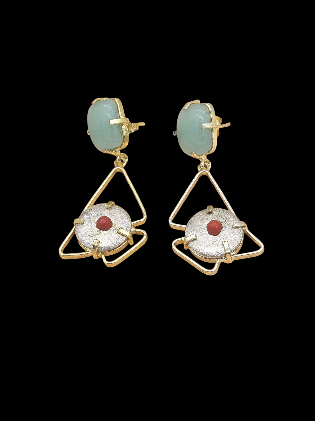 Stylish Handmade Chalcedony-Coral Geometrical Earrings – Gold Plated Women’s Fashion Jewelry