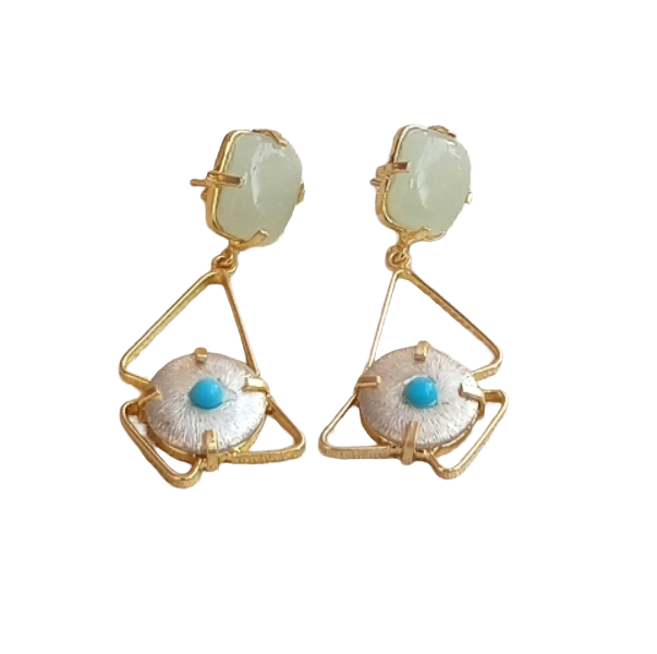 Stylish Handmade Aqua-Turquoise Geometrical Earrings – Gold Plated Women’s Fashion Jewelry