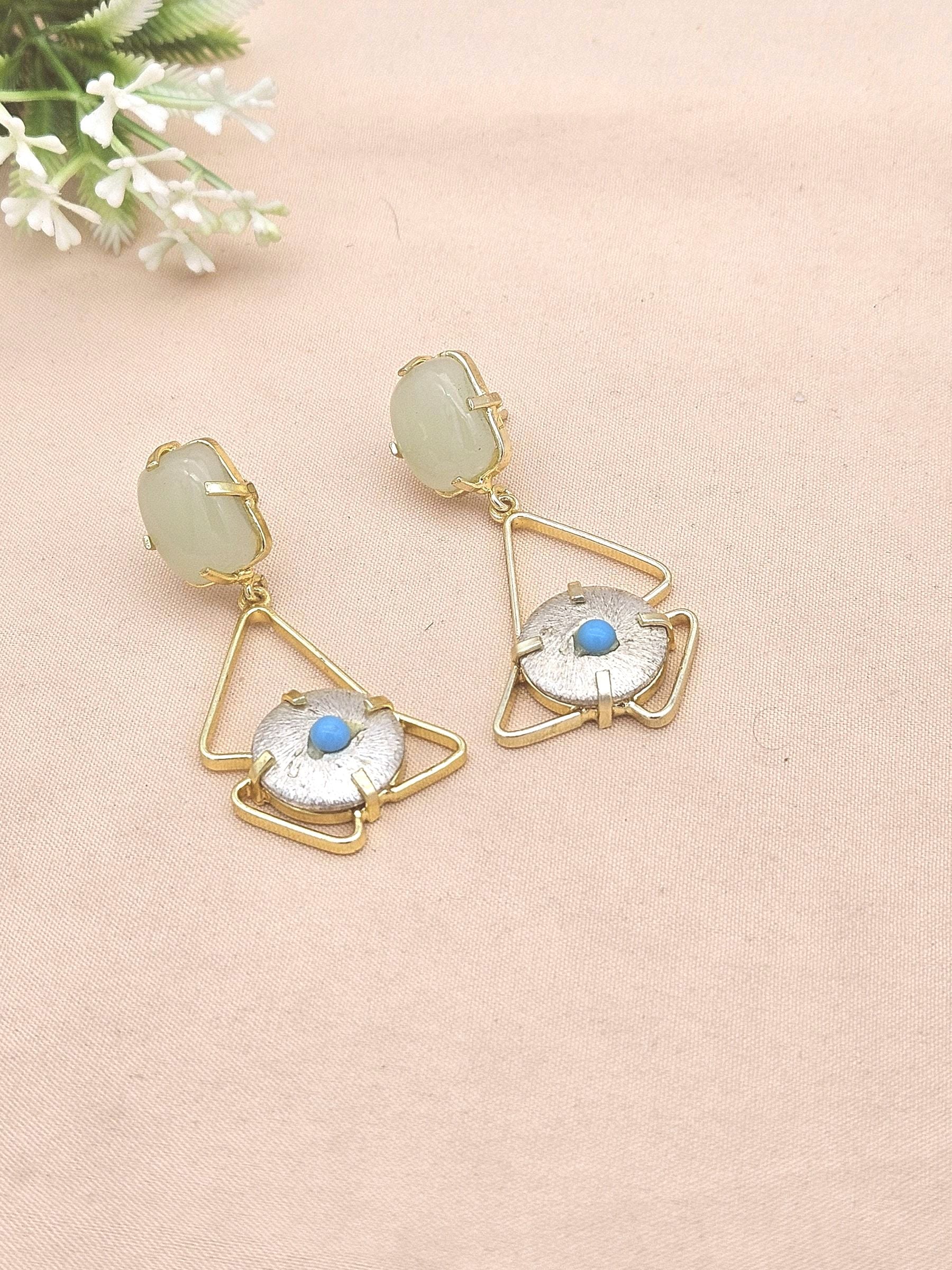 Stylish Handmade Aqua-Turquoise Geometrical Earrings – Gold Plated Women’s Fashion Jewelry