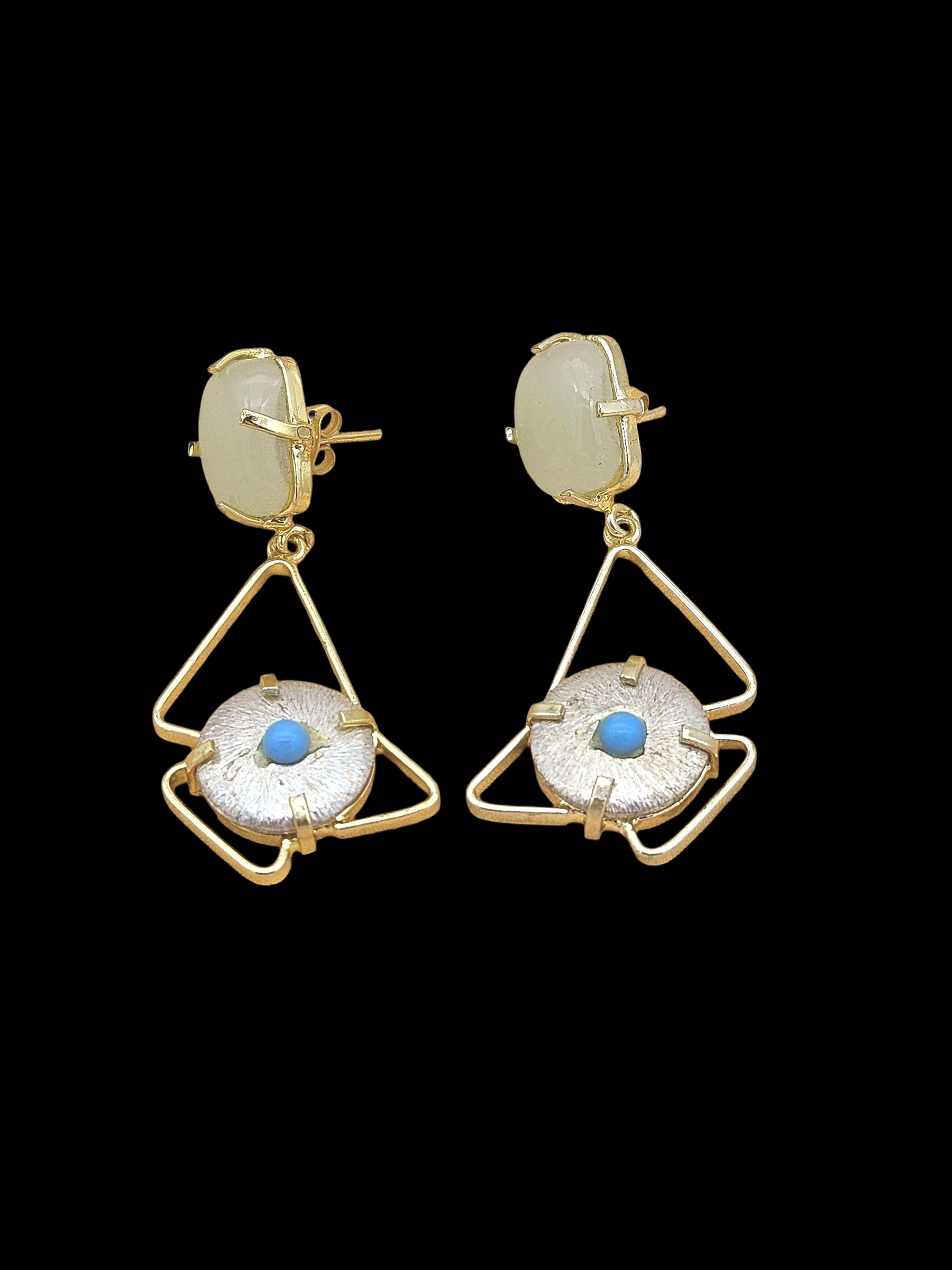 Stylish Handmade Aqua-Turquoise Geometrical Earrings – Gold Plated Women’s Fashion Jewelry