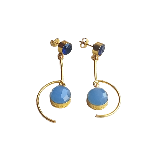 Handcrafted Blue Glass Chalcedony Earrings – Gold Plated Lightweight Designer Jewelry for Women