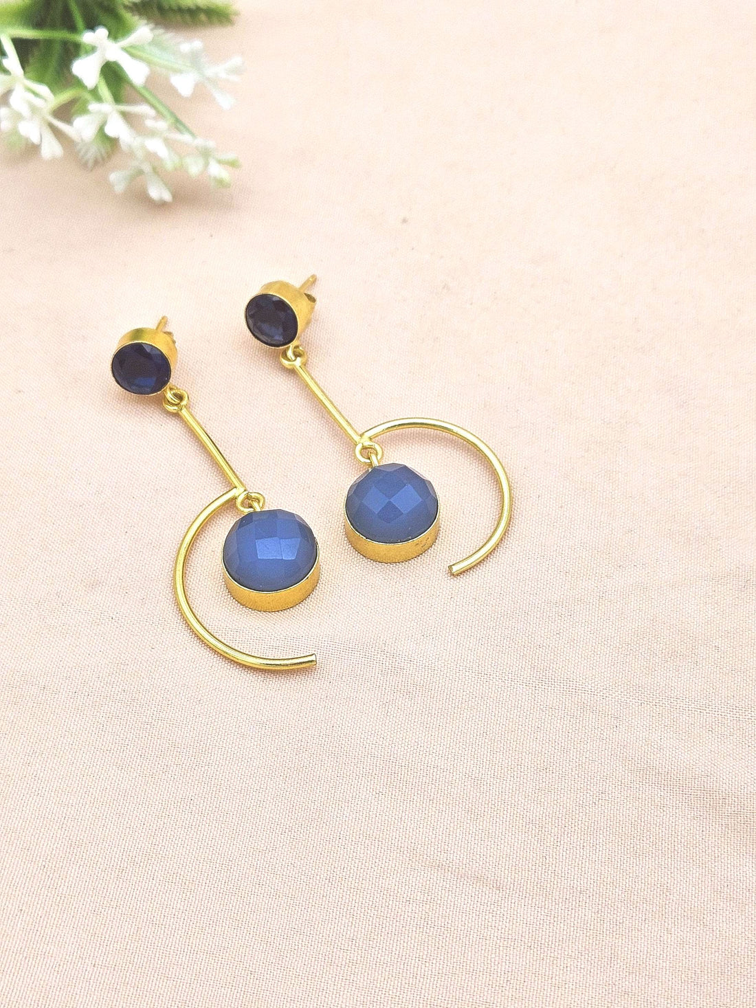 Handcrafted Blue Glass Chalcedony Earrings – Gold Plated Lightweight Designer Jewelry for Women