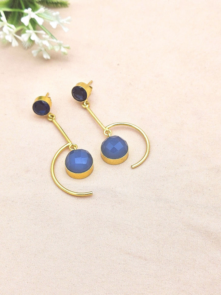 Handcrafted Blue Glass Chalcedony Earrings – Gold Plated Lightweight Designer Jewelry for Women