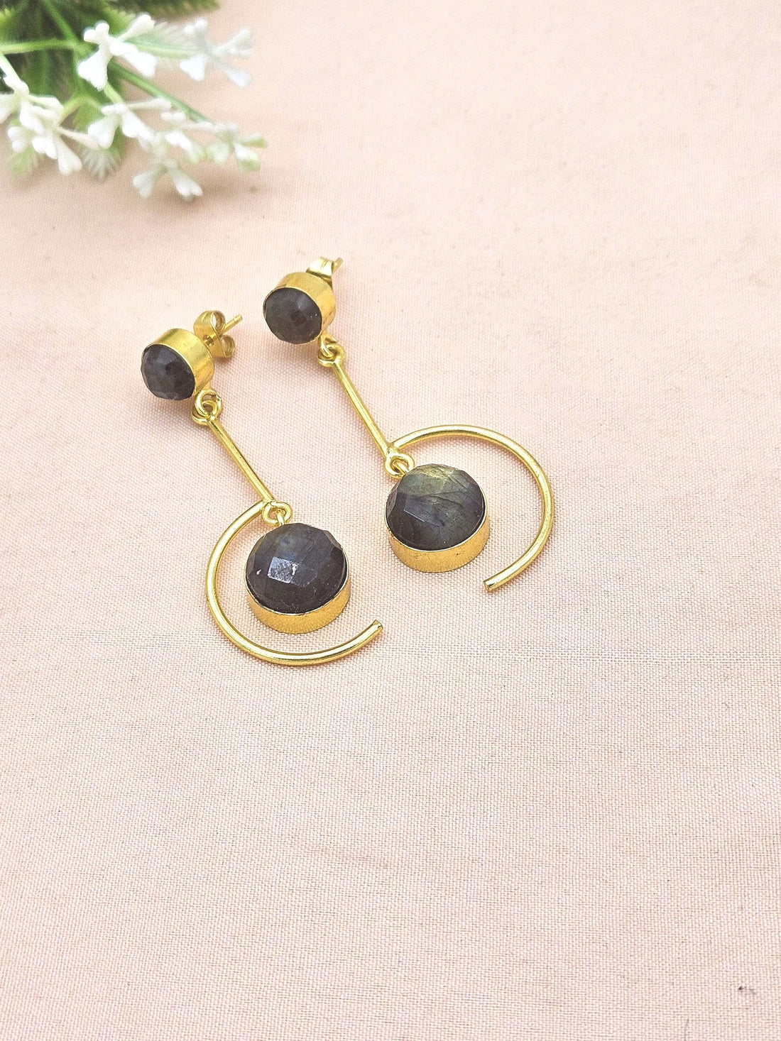 Handcrafted Labradorite Earrings – Gold Plated Lightweight Designer Jewelry for Women
