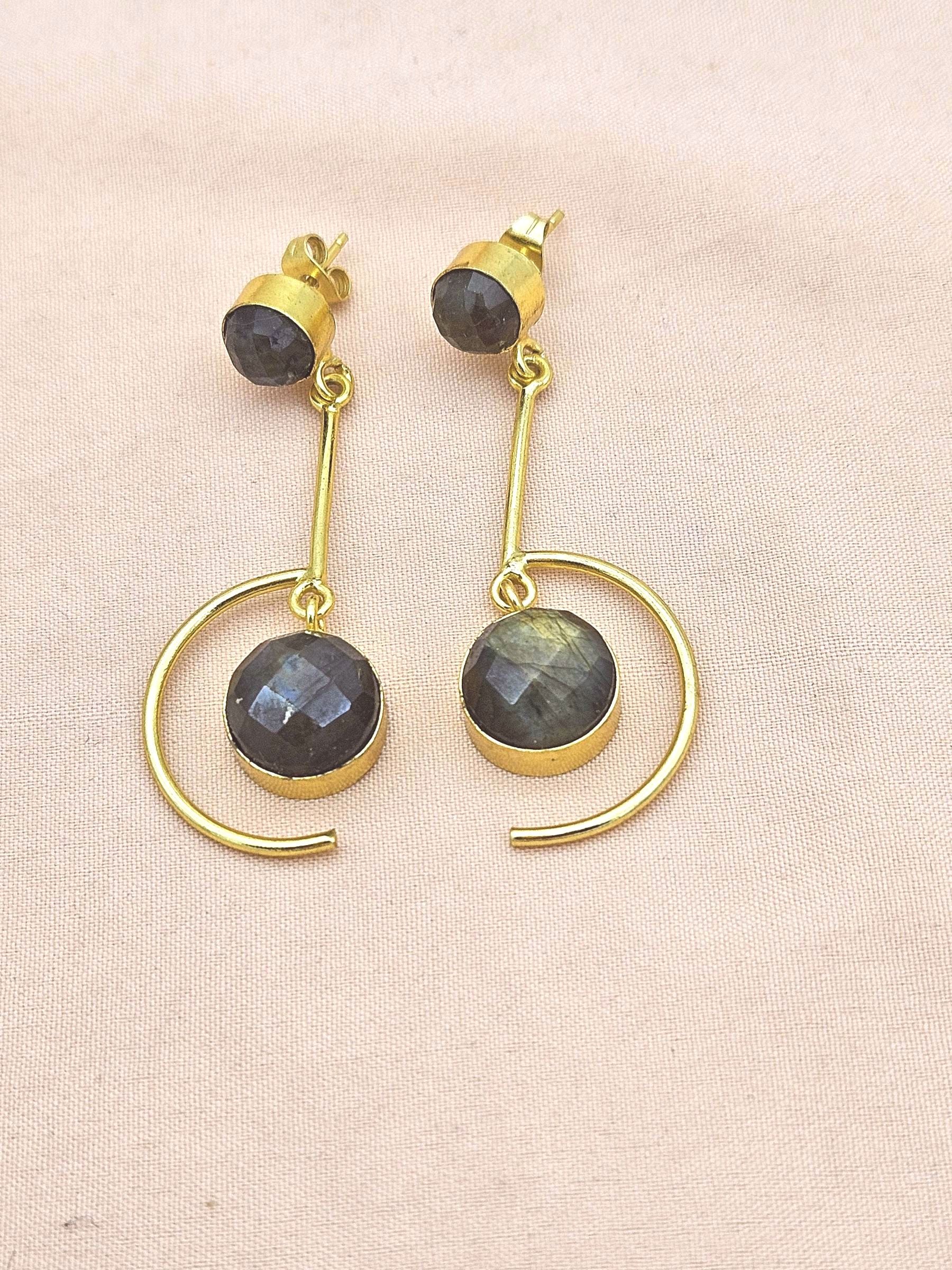 Handcrafted Labradorite Earrings – Gold Plated Lightweight Designer Jewelry for Women