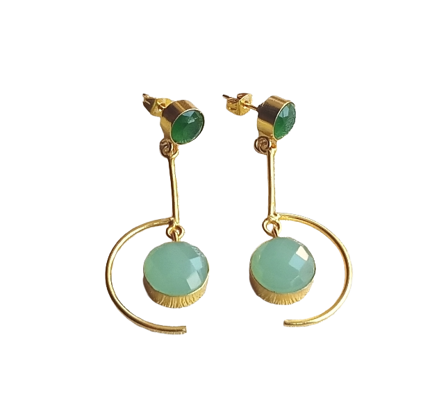 Handcrafted Green Onyx-Aquamarine Earrings – Gold Plated Lightweight Designer Jewelry for Women