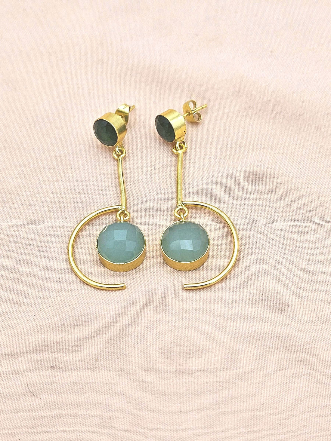 Handcrafted Green Onyx-Aquamarine Earrings – Gold Plated Lightweight Designer Jewelry for Women