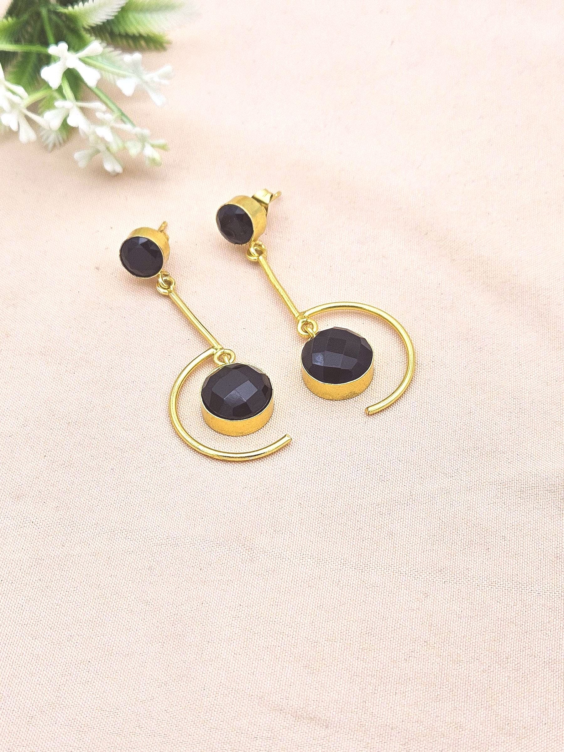 Handcrafted Black Onyx Earrings – Gold Plated Lightweight Designer Jewelry for Women