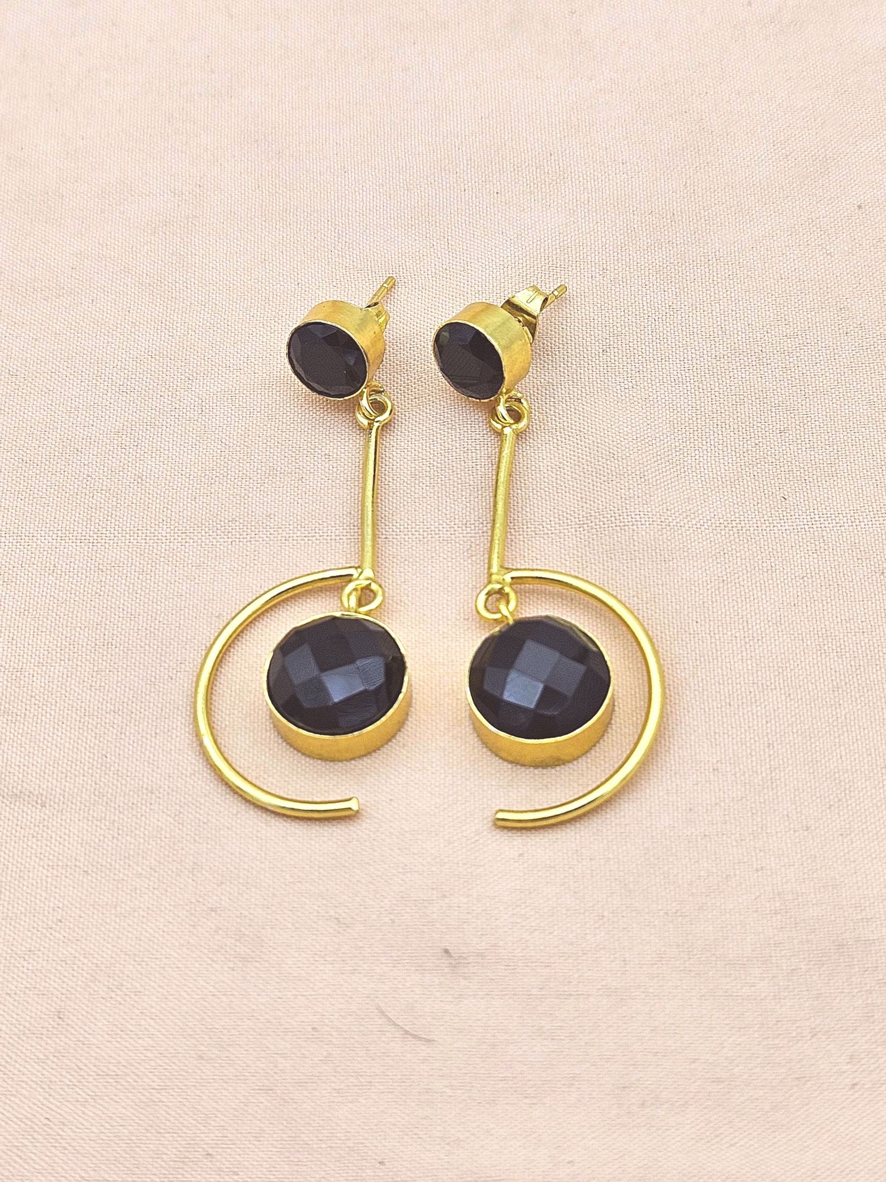 Handcrafted Black Onyx Earrings – Gold Plated Lightweight Designer Jewelry for Women
