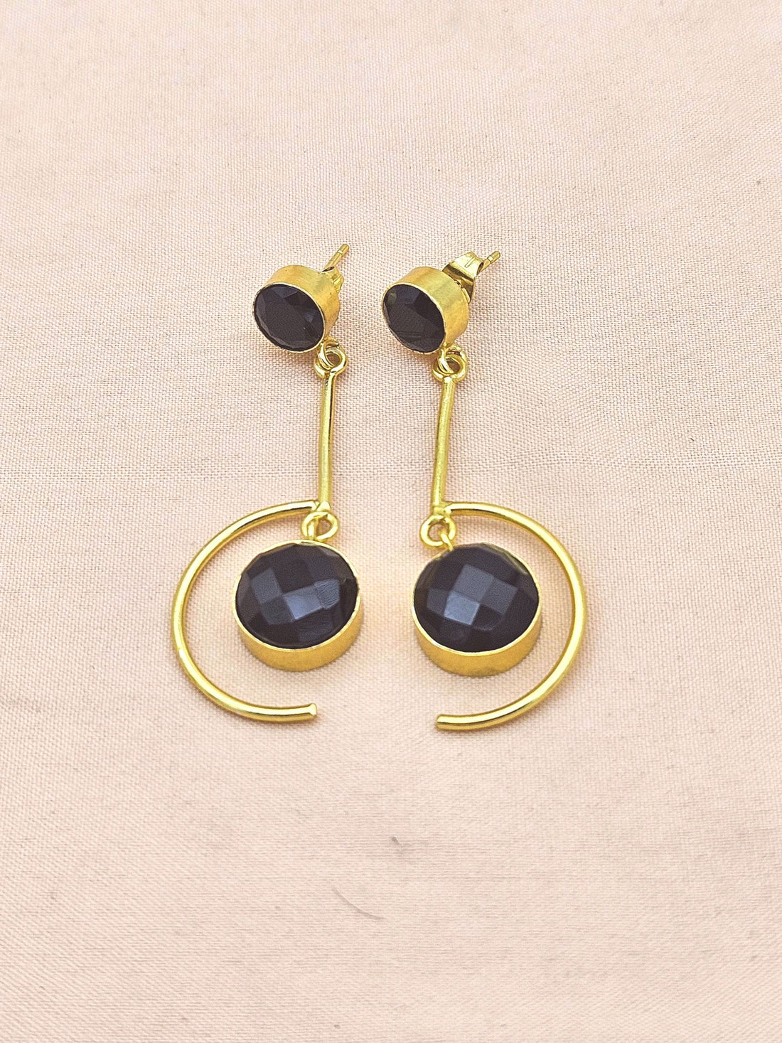 Handcrafted Black Onyx Earrings – Gold Plated Lightweight Designer Jewelry for Women