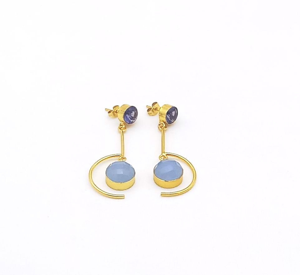 Handcrafted Chalcedony-Purple Glass Earrings – Gold Plated Lightweight Designer Jewelry for Women