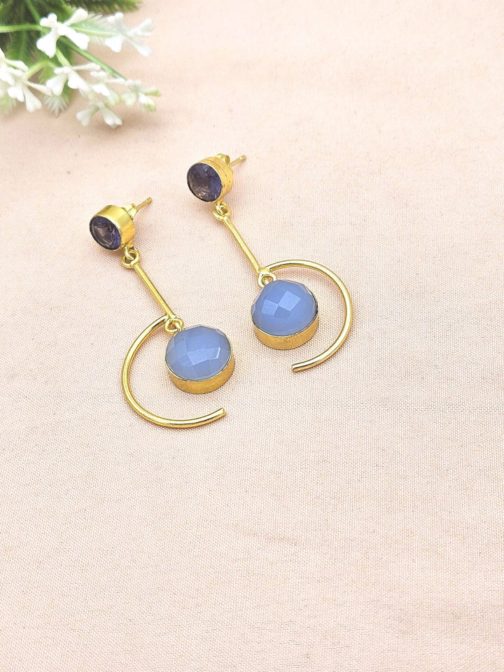 Handcrafted Chalcedony-Purple Glass Earrings – Gold Plated Lightweight Designer Jewelry for Women