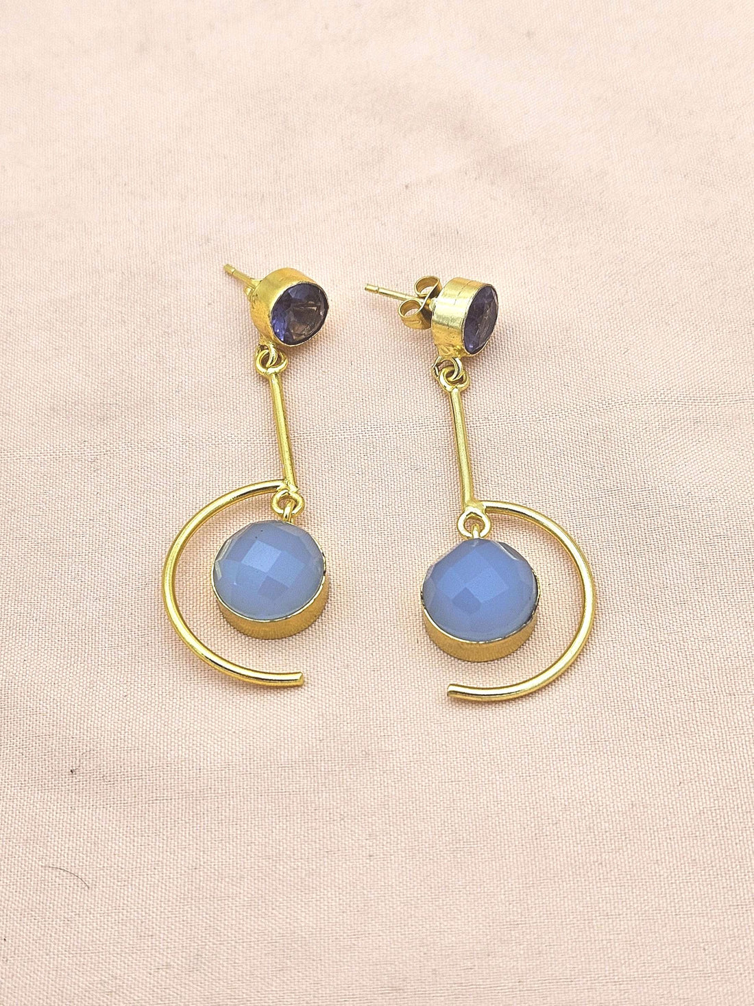 Handcrafted Chalcedony-Purple Glass Earrings – Gold Plated Lightweight Designer Jewelry for Women