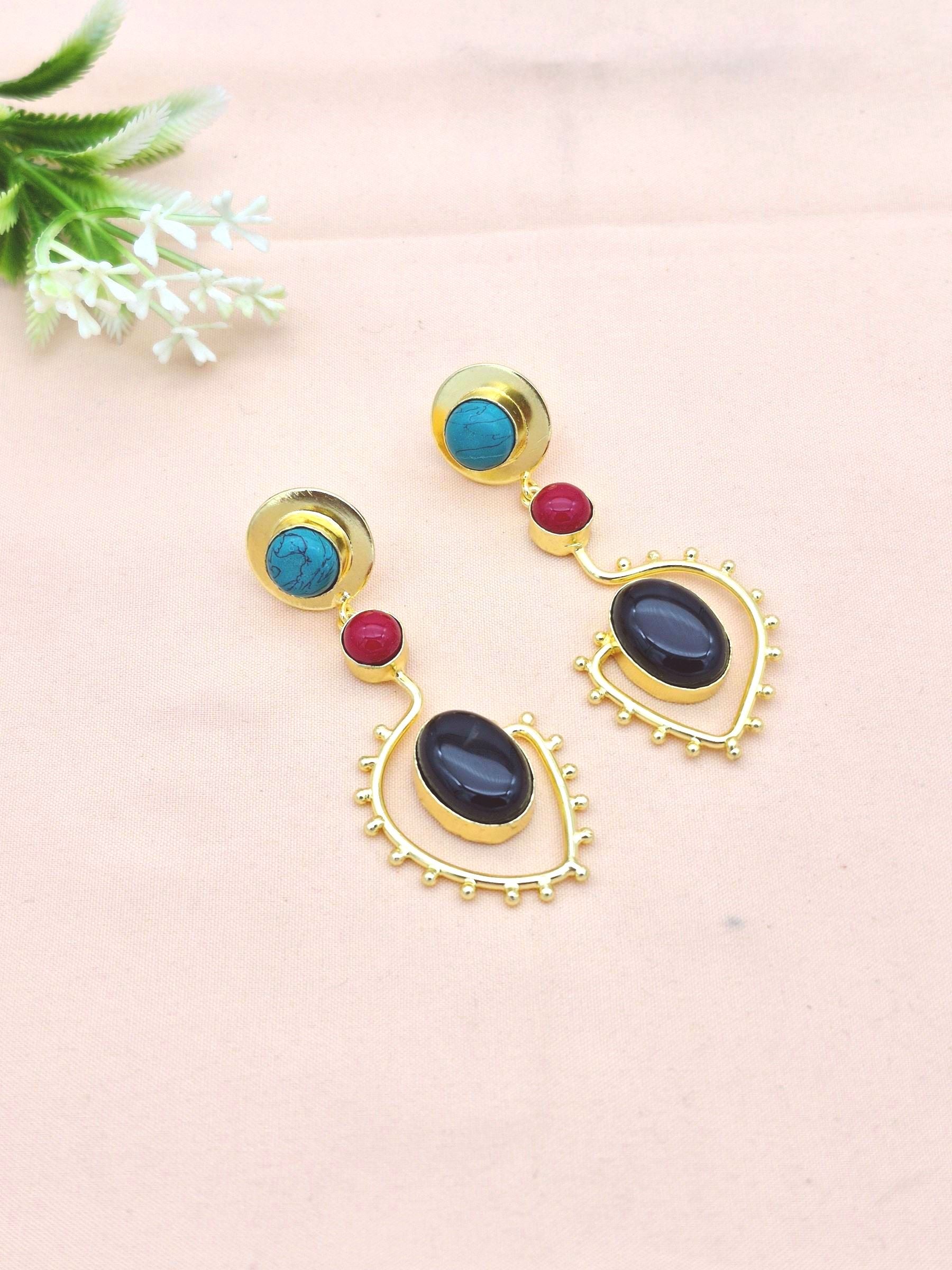 Charming Gold Plated Dangle Earrings – Imitation Stone Light weight Jewelry