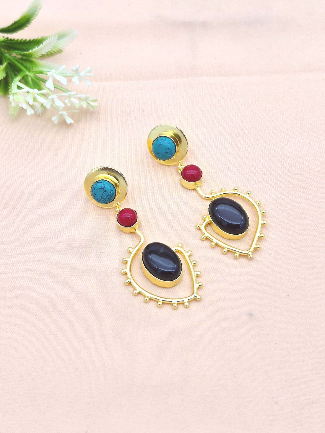 Charming Gold Plated Dangle Earrings – Imitation Stone Light weight Jewelry