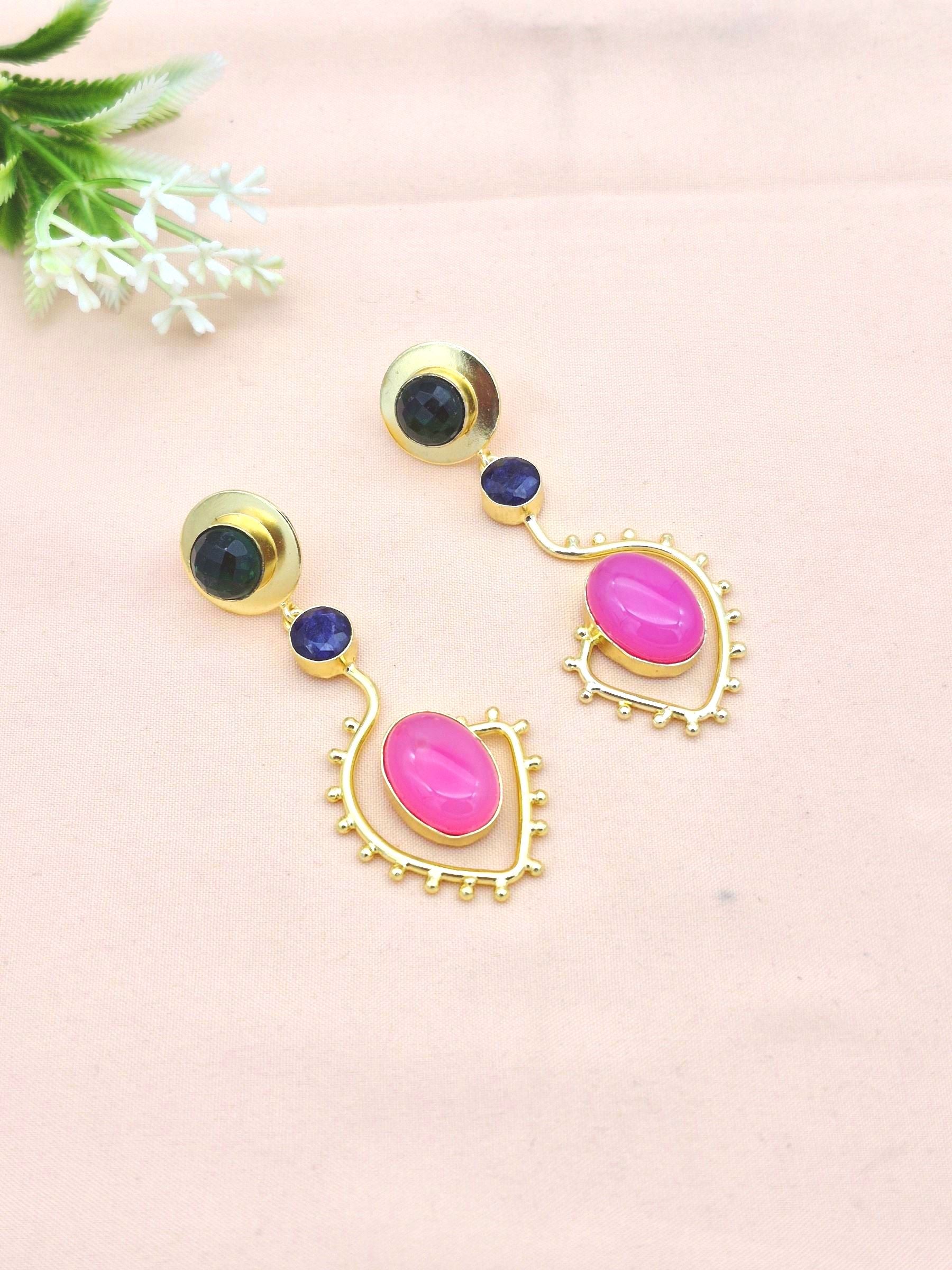 Charming Gold Plated Dangle Earrings – Imitation Stone Light weight Jewelry