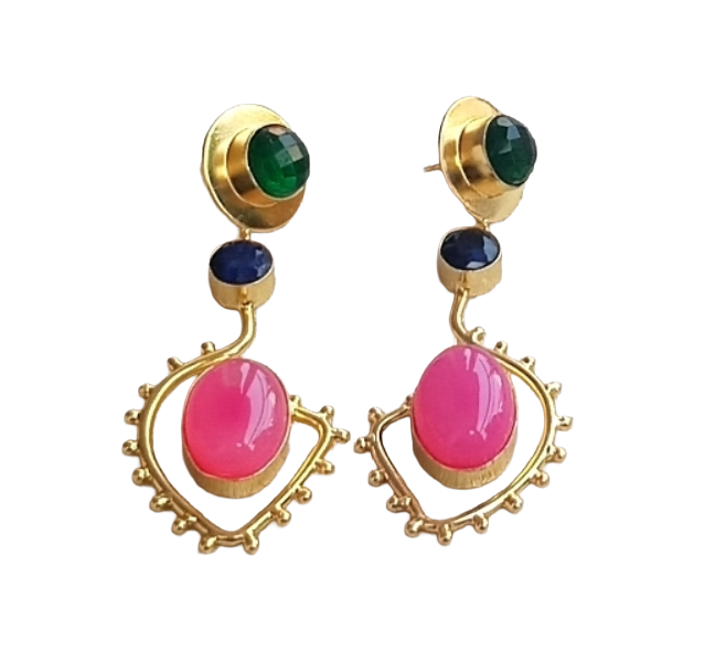 Charming Gold Plated Dangle Earrings – Imitation Stone Light weight Jewelry